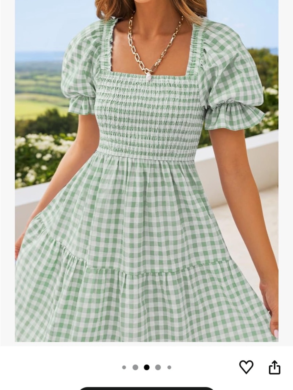 Green Gingham Smocked Midi Dress